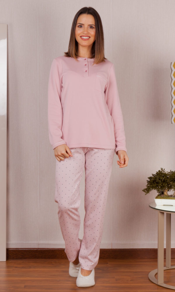 Pijama mujer invierno rosa cuello tapeta