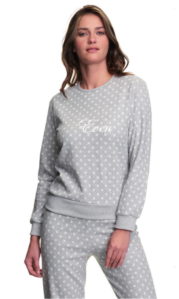 Pijama mujer invierno gris cuello redondo