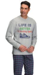 Pijama hombre invierno cuello pico color gris
