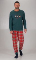 Pijama hombre invierno de color verde y rojo cuello redondo