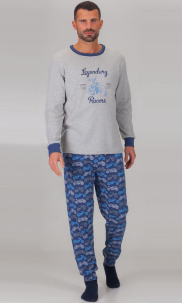 Pijama hombre invierno azul cuello redondo