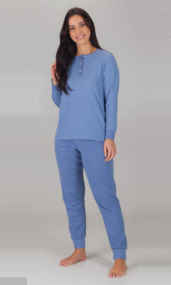 Pijama mujer invierno azul cuello tapeta