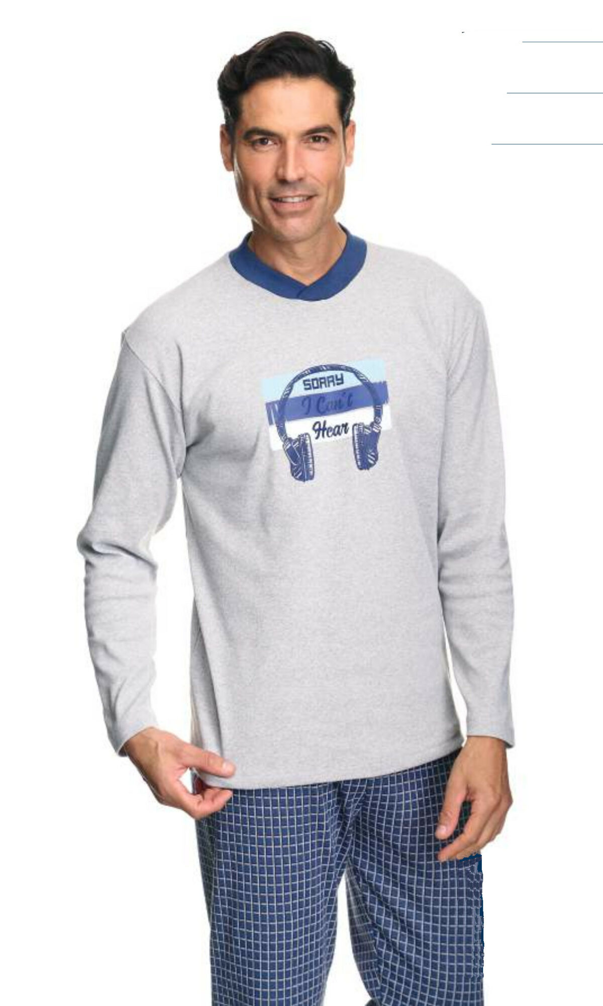 Pijama hombre invierno cuello pico color azul