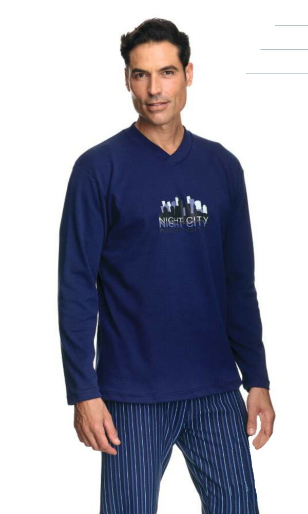 Pijama hombre invierno cuello pico color azul