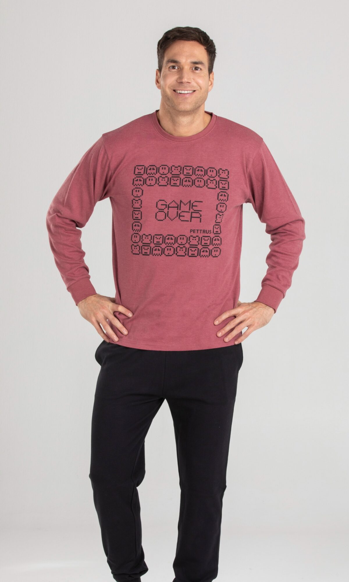 Pijama hombre invierno algodón 100 % cuello redondo
