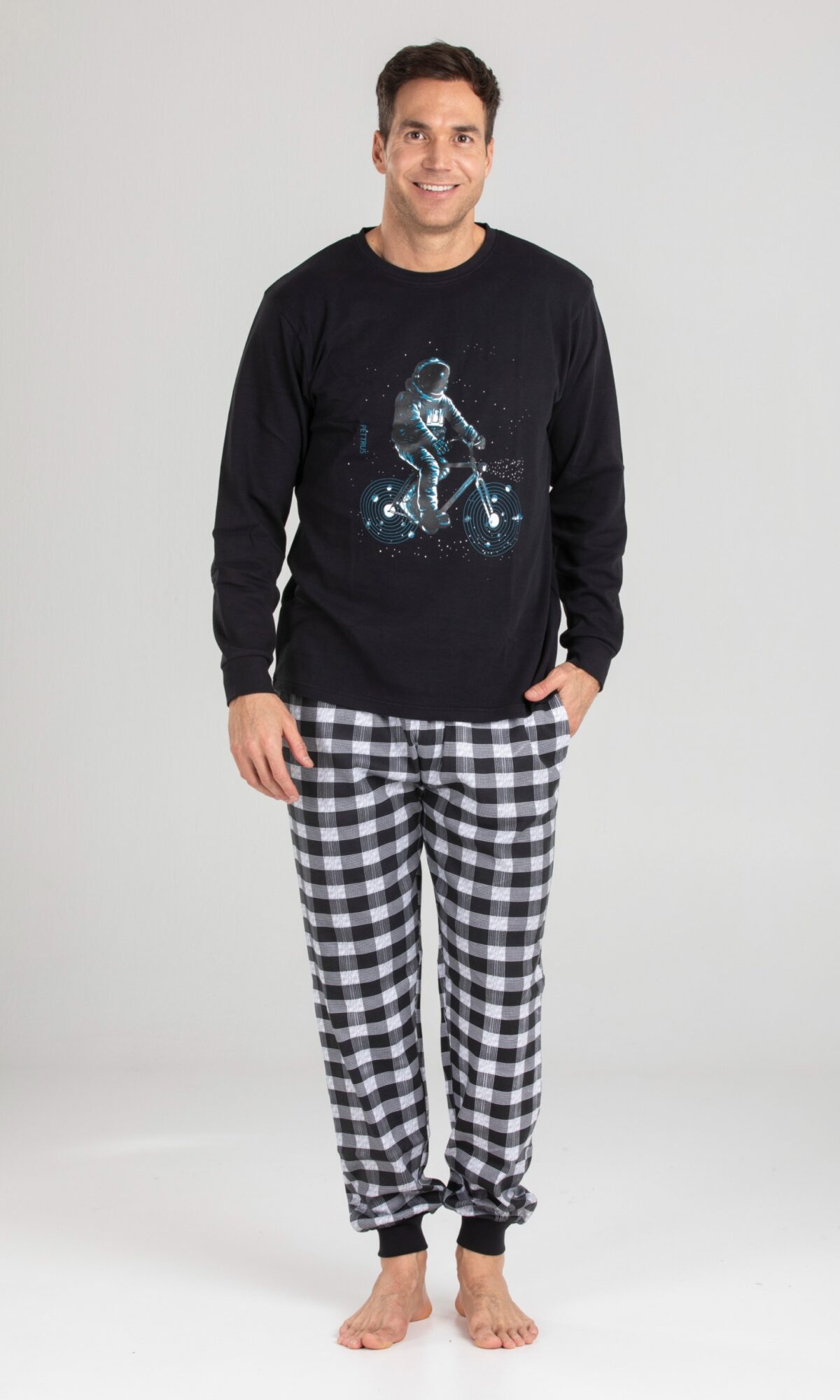 Pijama hombre invierno algodón 100 % cuello redondo