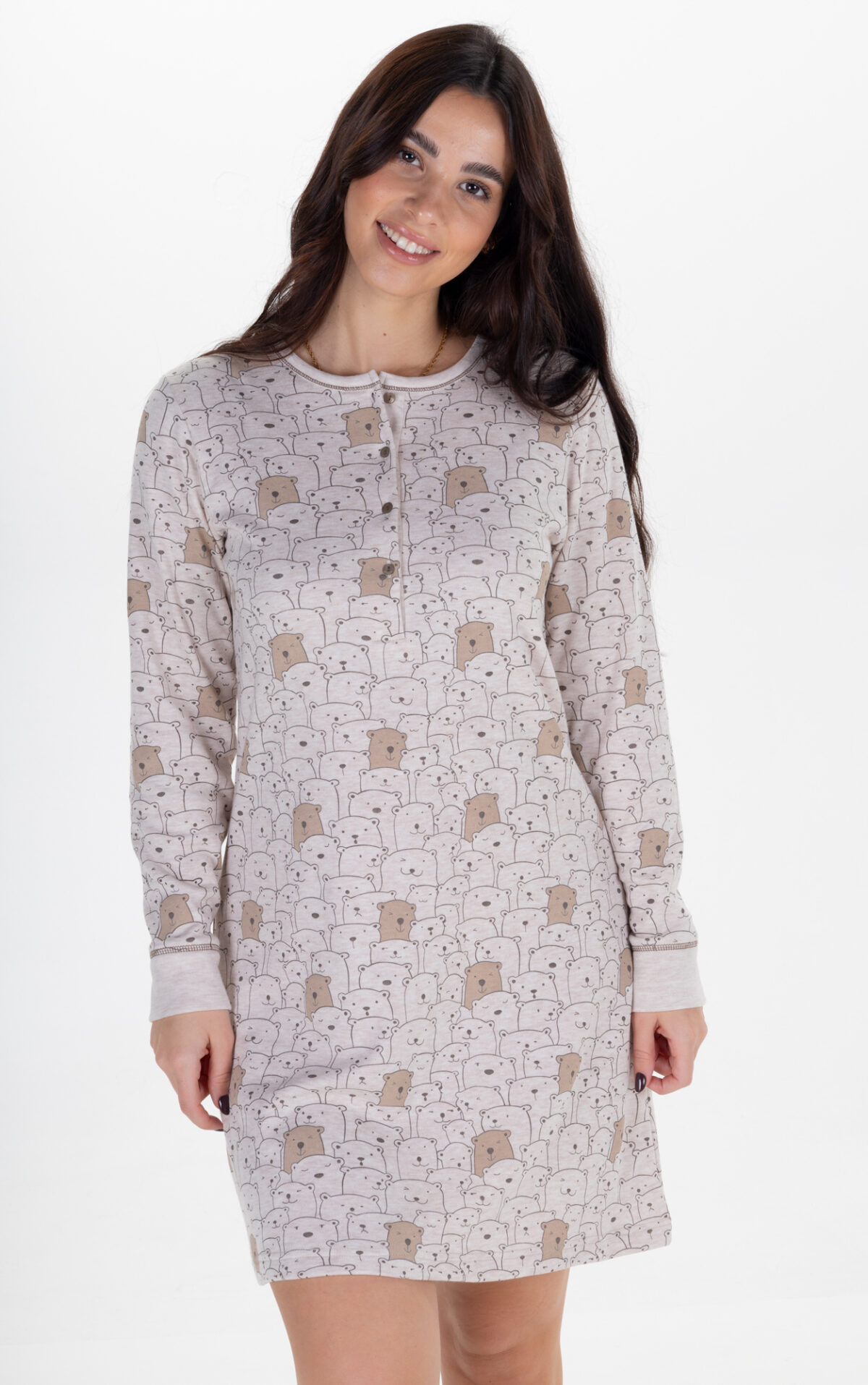 Camisón mujer invierno beige manga larga