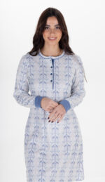 Camisón mujer invierno azul manga larga