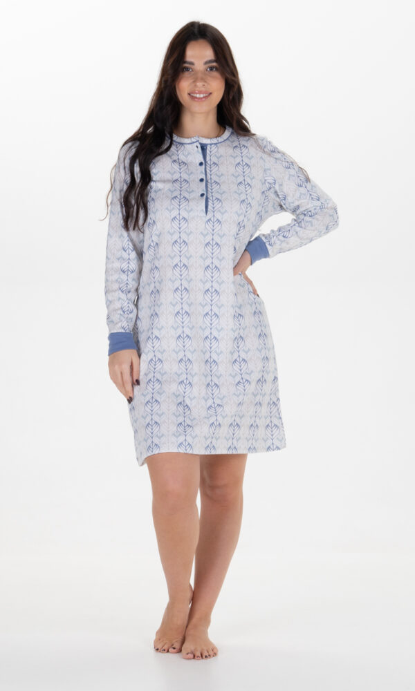 Camisón mujer invierno azul manga larga