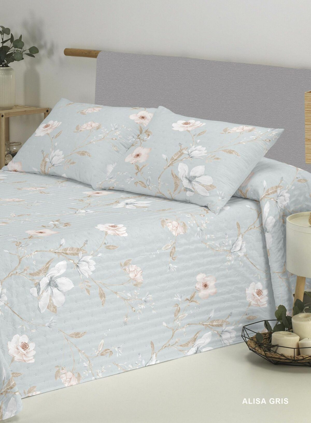 Colcha bouti estampada Polo-Polo Alisa gris