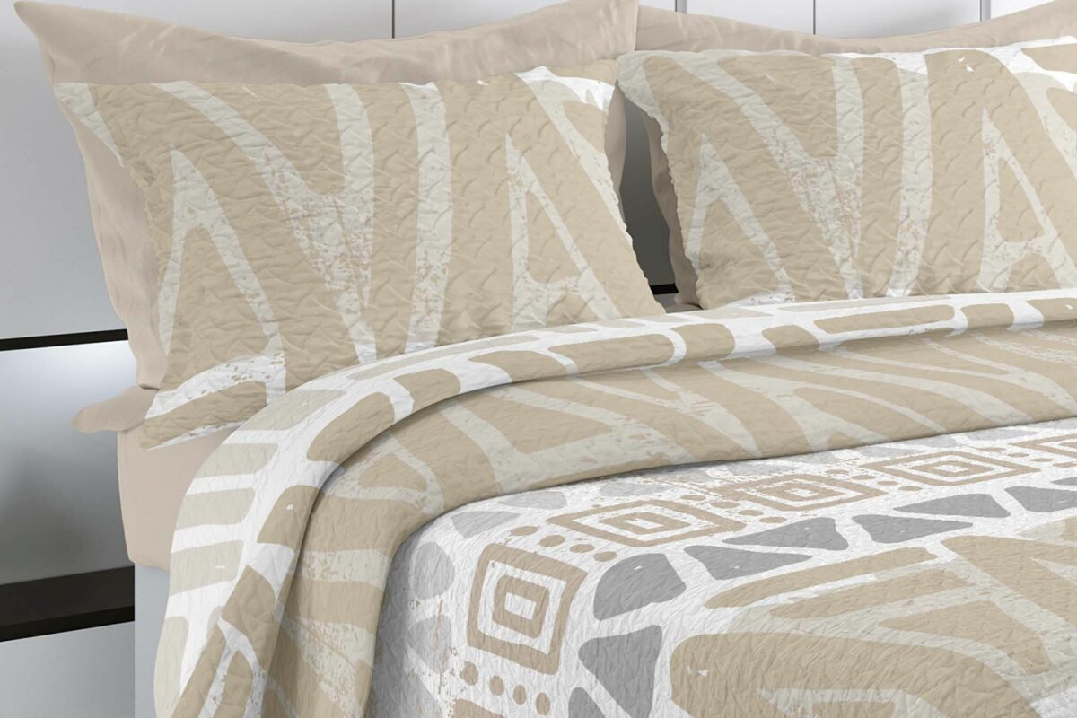 Colcha bouti estampada Polo-Polo Itaca beige