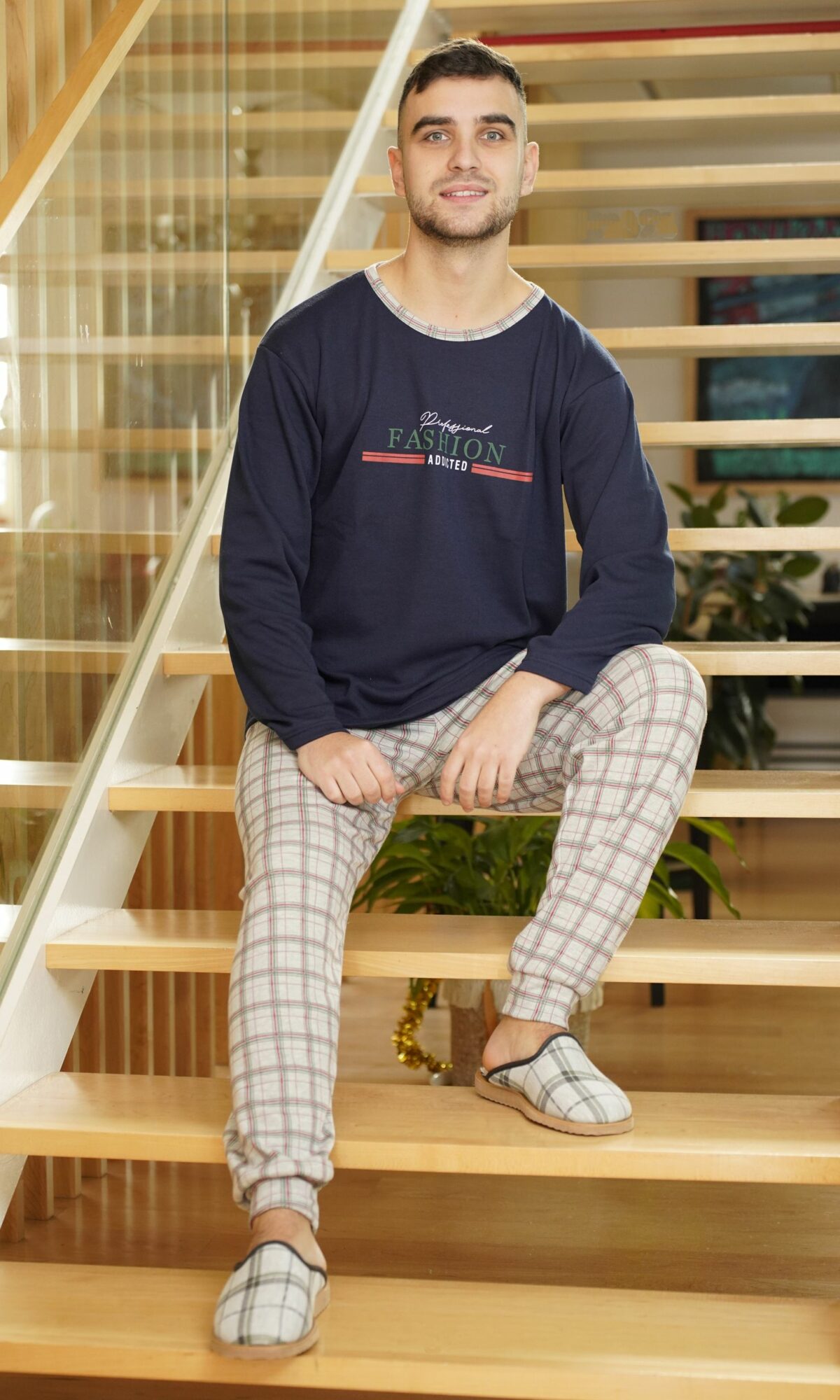 Pijama hombre invierno cuello redondo
