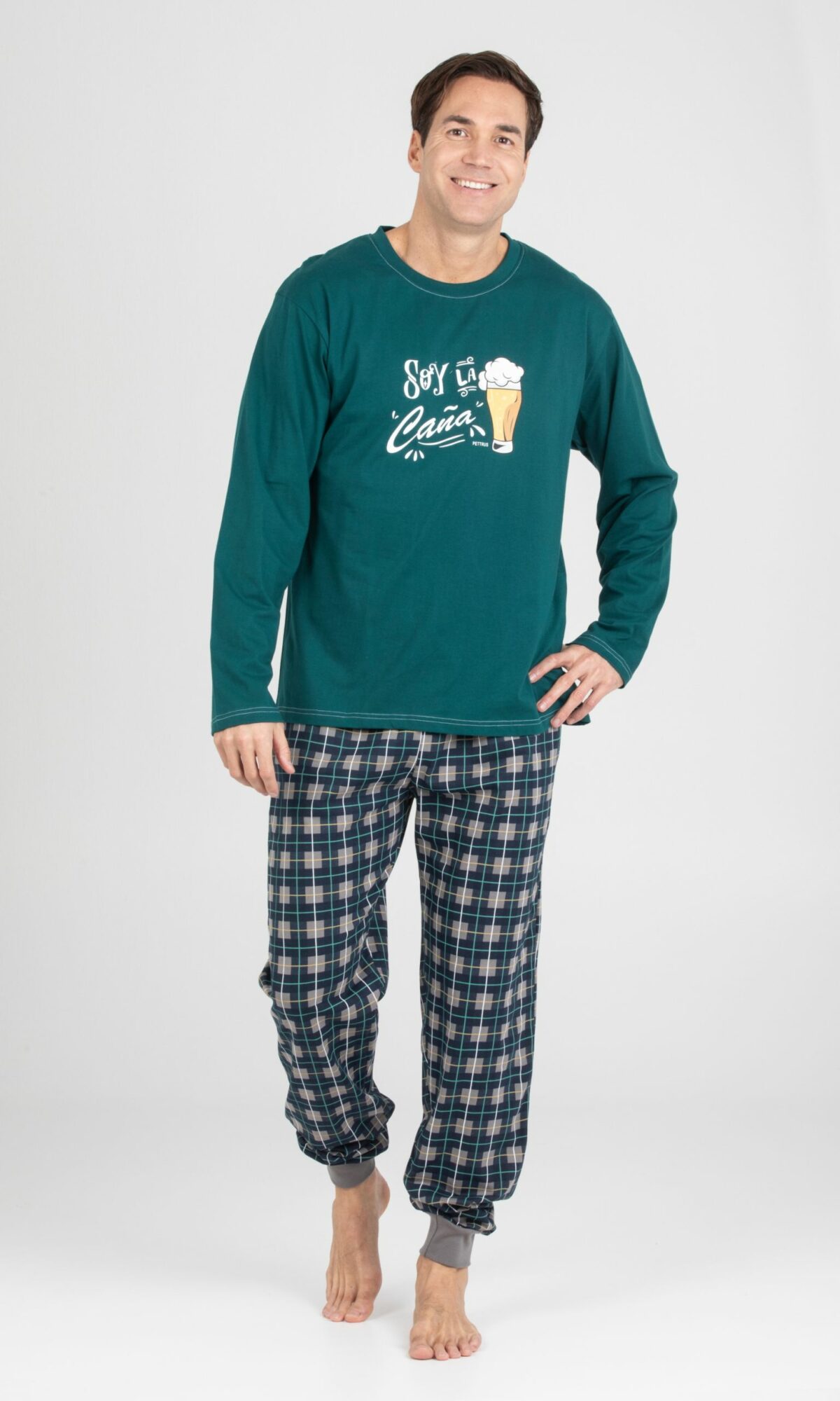 Pijama hombre invierno punto algodón 100 % cuello redondo