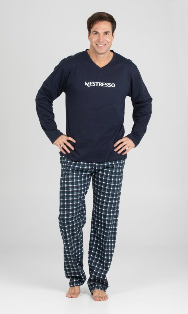 Pijama hombre invierno punto algodón 100 % cuello pico