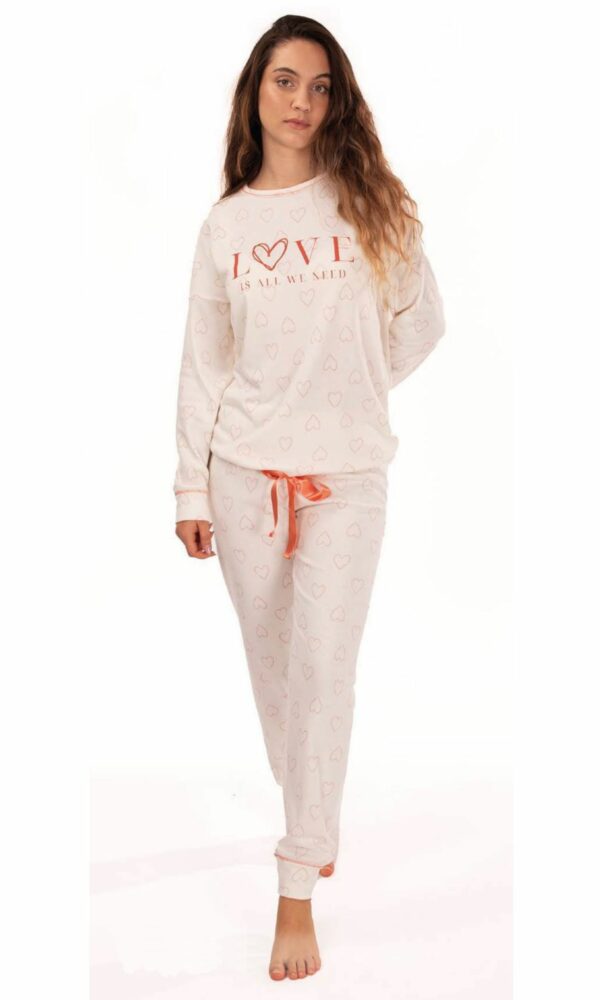 Pijama mujer invierno cuello redondo crudo
