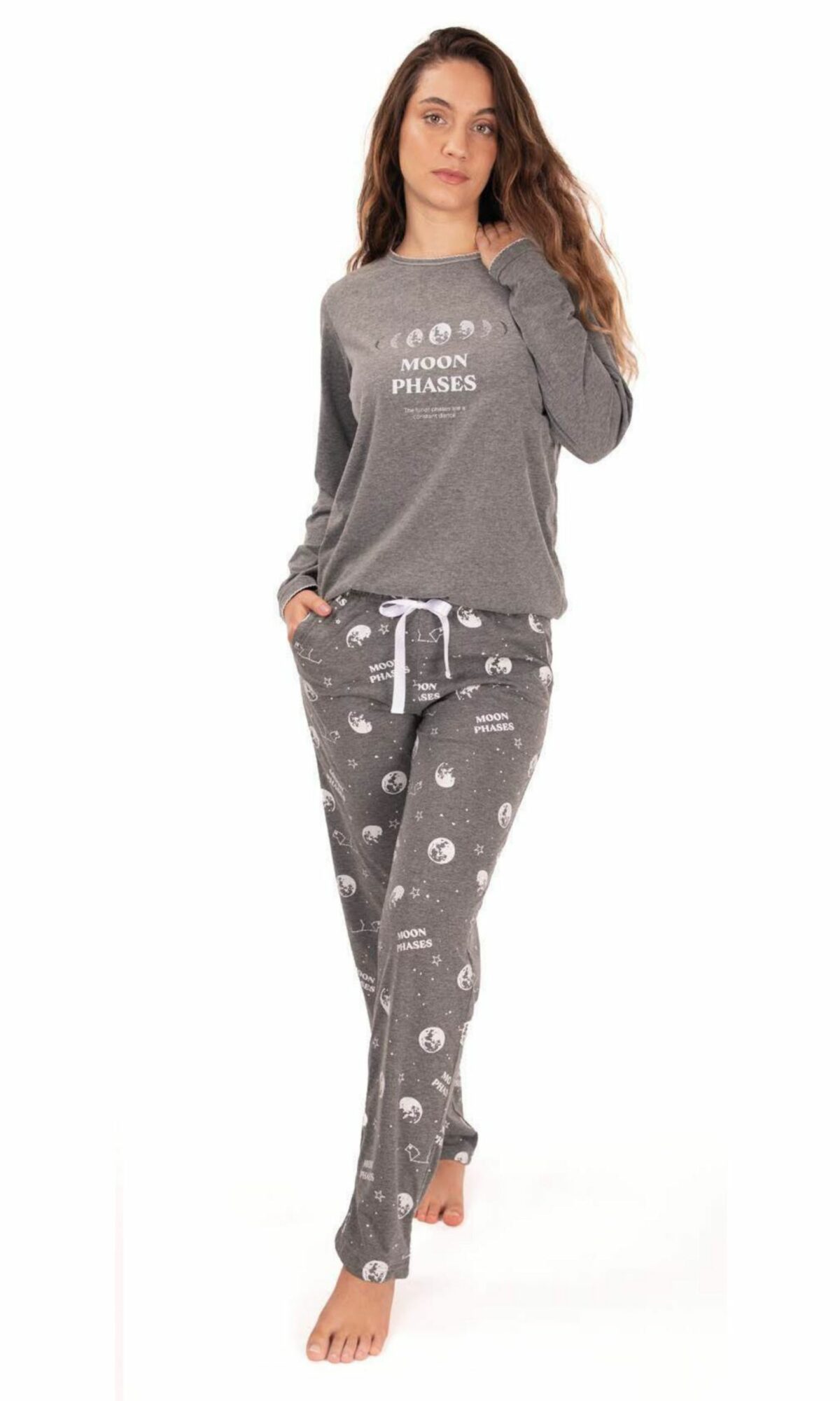 Pijama mujer invierno cuello redondo gris